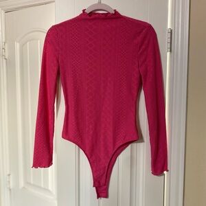 Shein hot pink textured ruffle high neck Bodysuit S